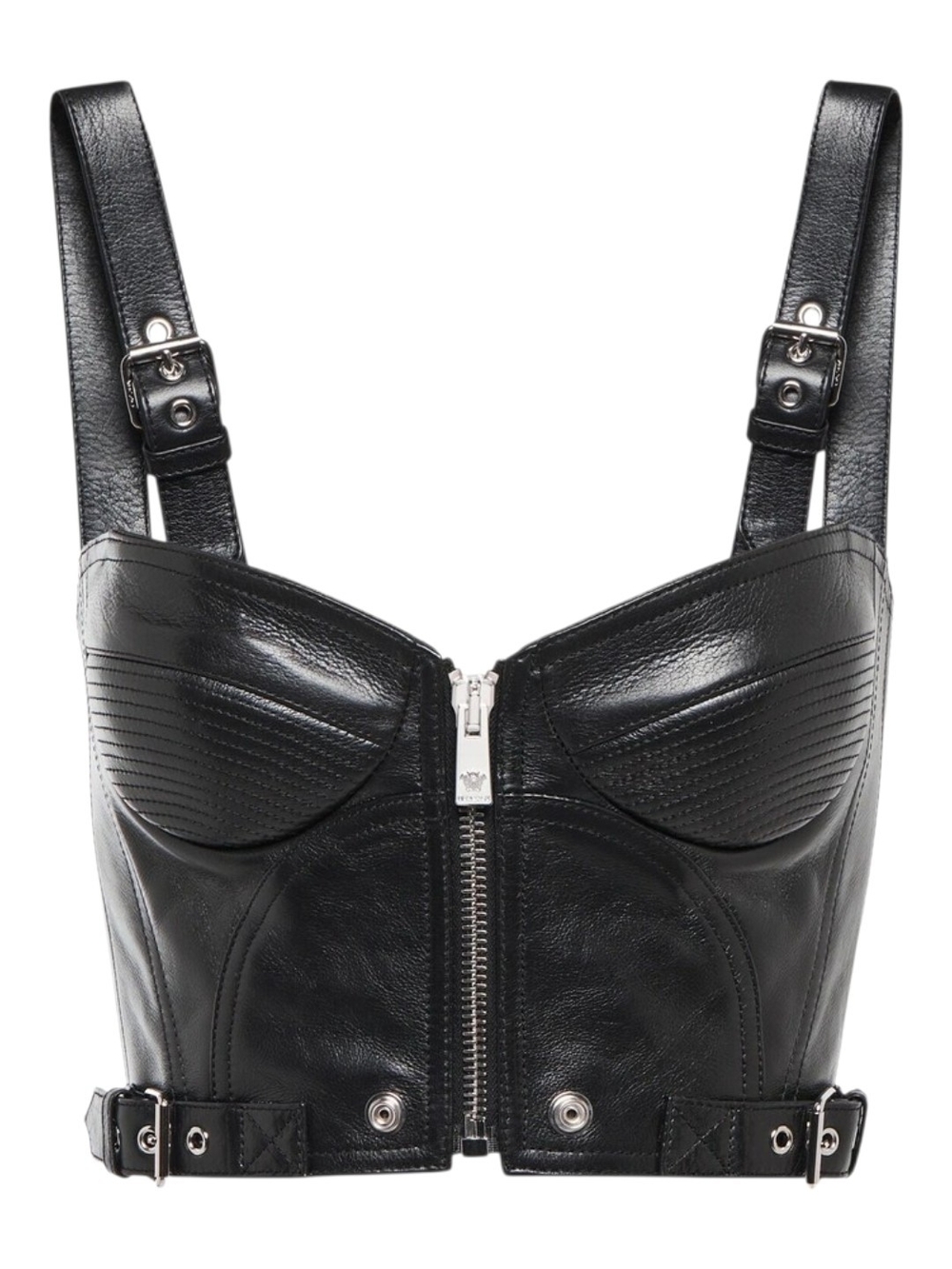 VERSACE Black Biker Leather Bra Size 38 NWT